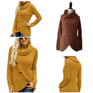 Cowl neck knit cross cross front sweater